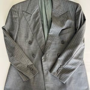 Polo by Ralph Lauren Double Breasted 40 Reg Blazer Grey White Pinstripes Vintage